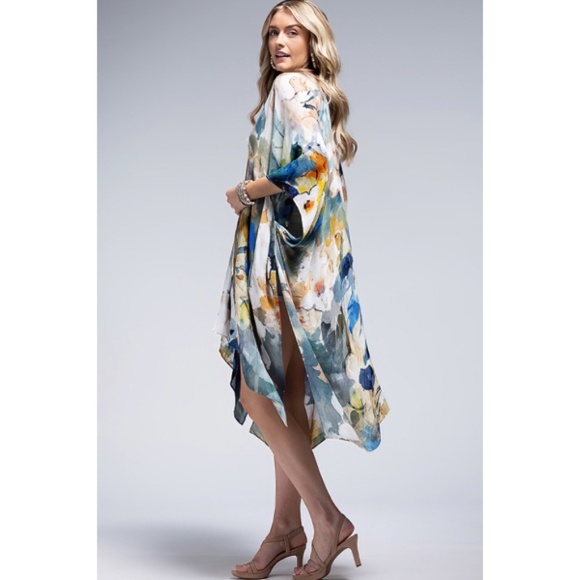 Monica Floral Watercolor Spring Summer Open Wrap Women's Casual One Size Kimono - Picture 5 of 6